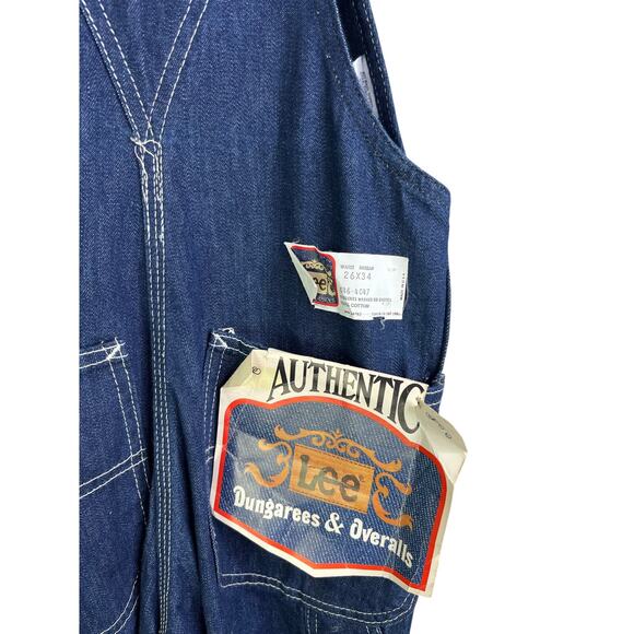 Vintage Lee Denim Overalls Deadstock Mens W26 Denim Blue Student Wash 1970s NWT - Picture 6 of 11